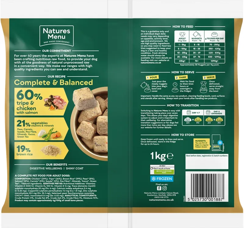 Natures Menu 60/40 Tripe Chicken and Salmon Vegetables and brown Rice Frozen Dog Food-1