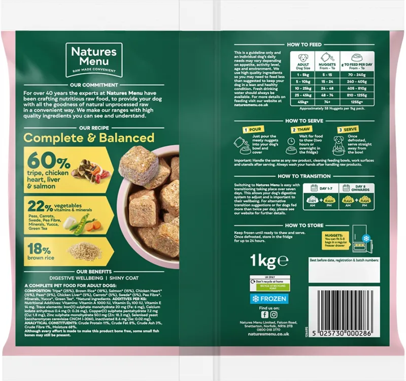 Natures Menu 60/40 Tripe Chicken Heart Liver and Salmon with Superfoods Frozen Dog Food-1