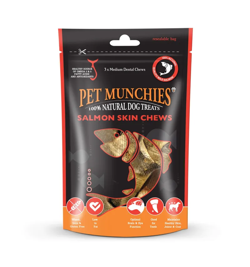 Pet Munchies Medium Salmon Skin Chews Dog Treats 90g