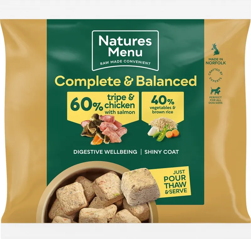Natures Menu 60/40 Tripe Chicken and Salmon Vegetables and brown Rice Frozen Dog Food