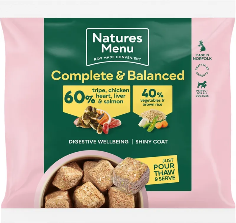 Natures Menu 60/40 Tripe Chicken Heart Liver and Salmon with Superfoods Frozen Dog Food