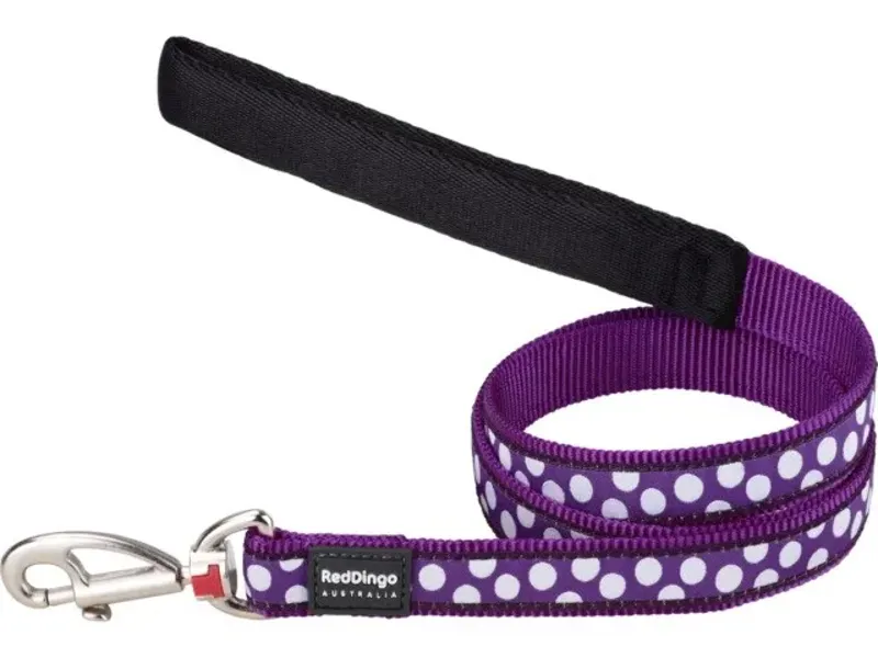 Red Dingo Spots Dog Lead Purple and white spots